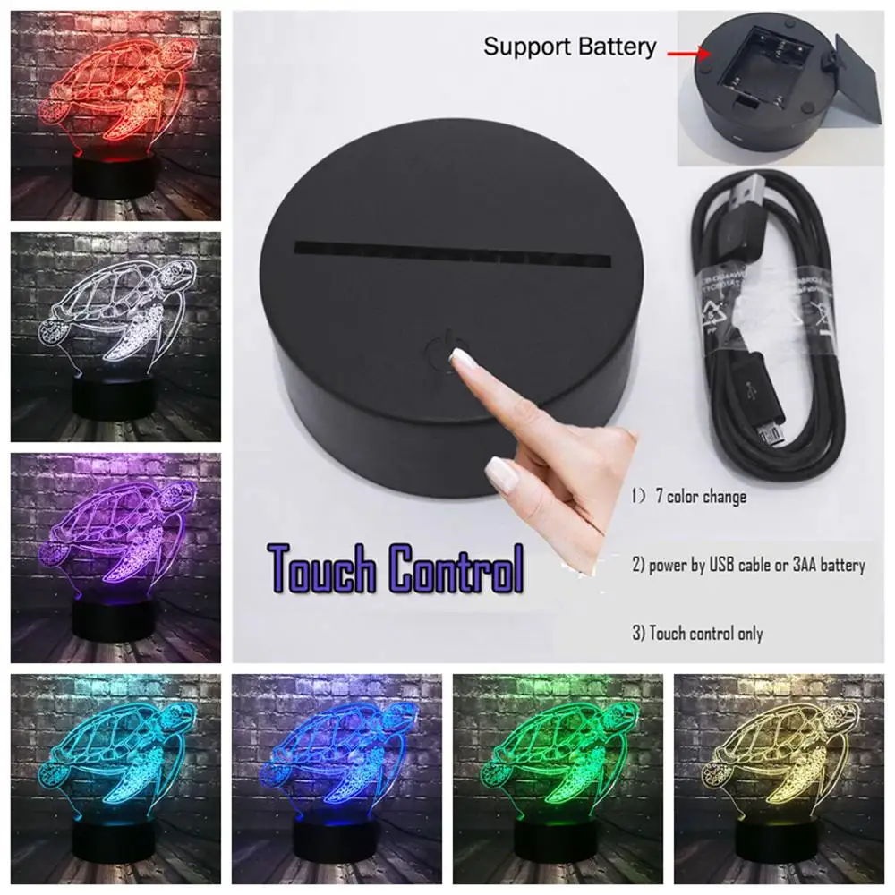 Touch 7 Color change Плавать морские Черепашки животное светодиодный 3d-ночник ребенок Декор спальня ночник 7 цветов изменить Рождественский подарок игрушка, Прямая поставка - Испускаемый цвет: Touch 7 Color change
