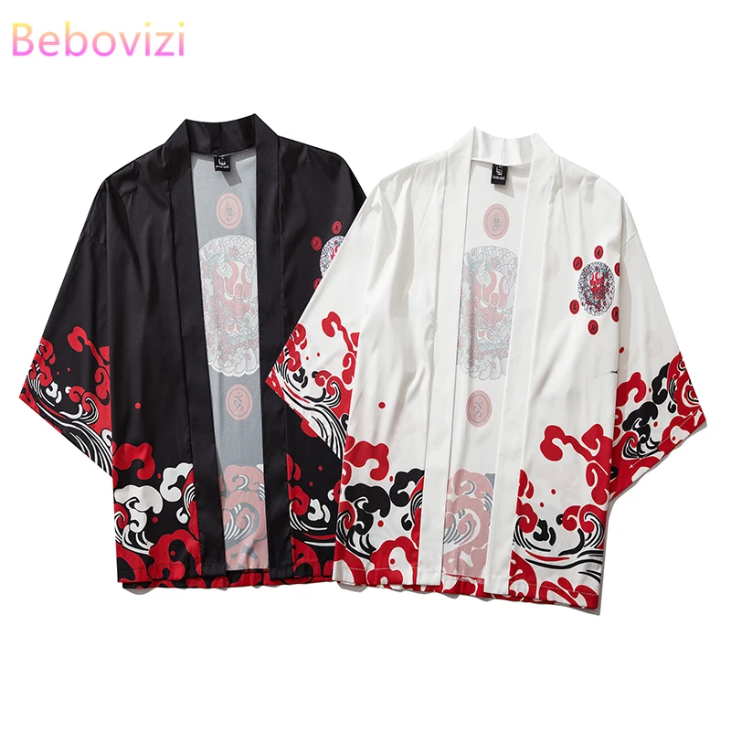 

17 Style Harajuku Japanese Fashion Kimono 2020 White Black Men and Women Cardigan Blouse Haori Obi Asian Clothes Samurai