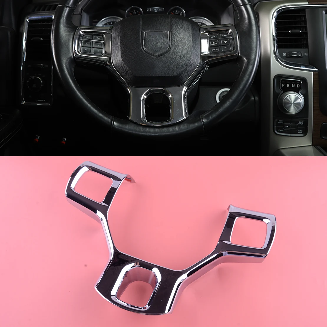 

Car ABS Chrome Style Steering Wheel Button Frame Cover Trim Fit for Dodge Ram 1500 2010 2011 2012 2013 2014 2015 2016 2017