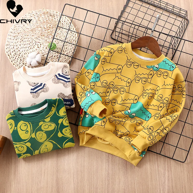 

New 2022 Kids Spring Autumn Sweatshirt Boys Cartoon Crocodile Loose O-neck Pullover Tops Children Hoodies Sweatshirts Clothing