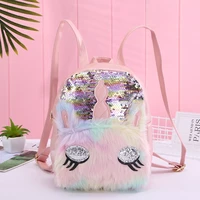 reversible sequin unicorn soft plush kawaii backpack for girl school bag for winter teenager girls travel bagpack