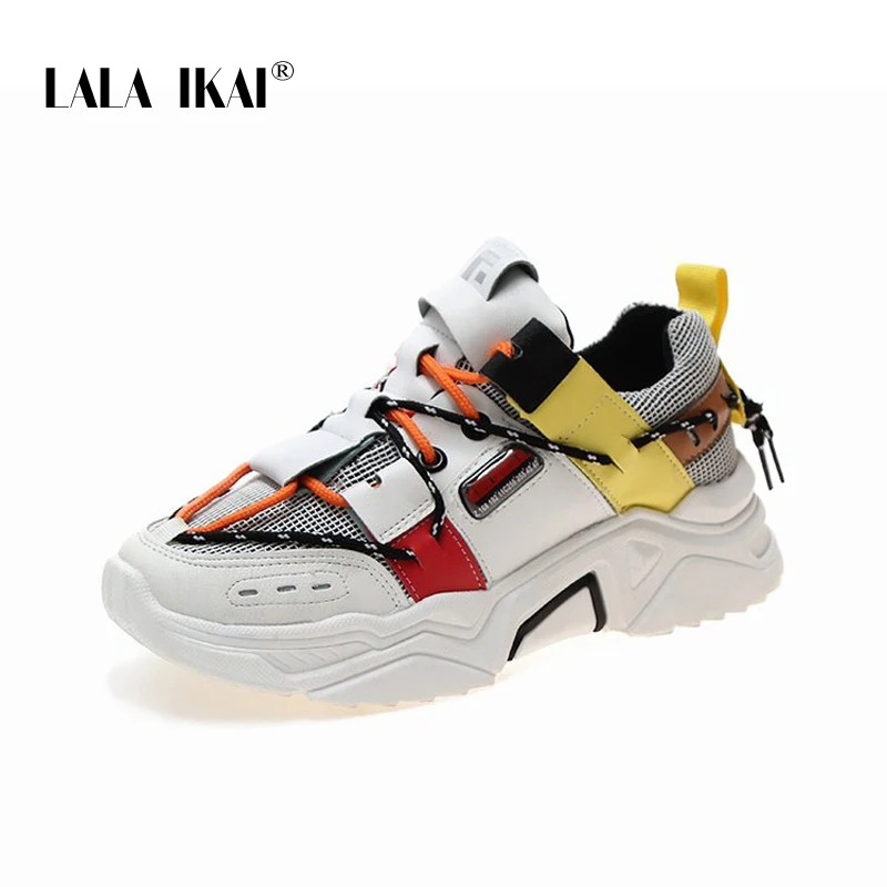 Женские кроссовки на платформе LALA IKAI разноцветные Лоскутные шнуровке спортивная