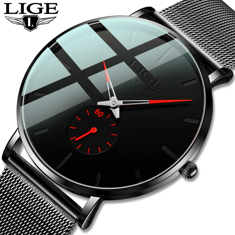 Часы наручные LIGE Мужские кварцевые простые брендовые Роскошные повседневные