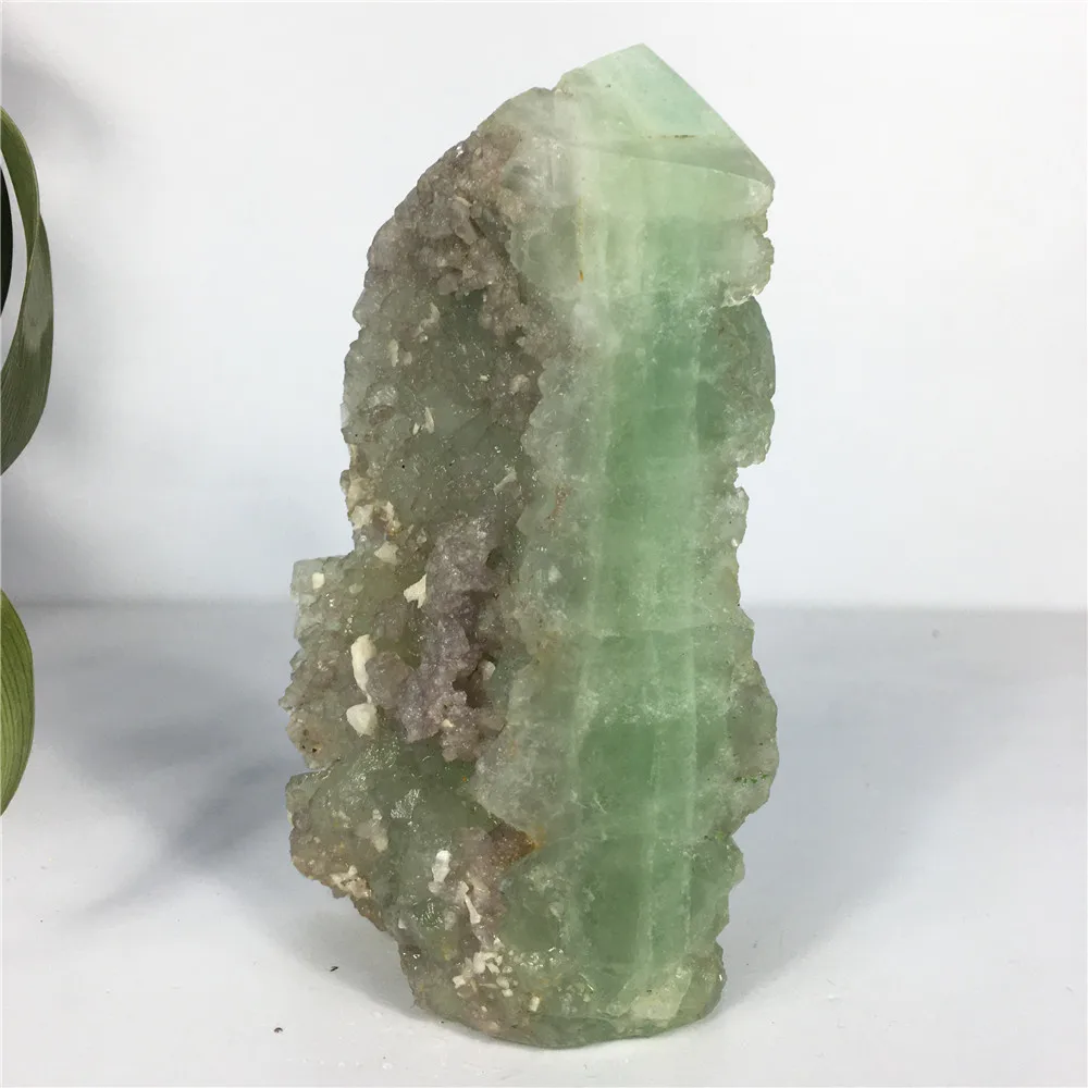 

Natural Tower Raw Quartz Crystal Green Fluorite Cluster Healing Stones Specimen Home Decoration Crafts Gift Wand Point