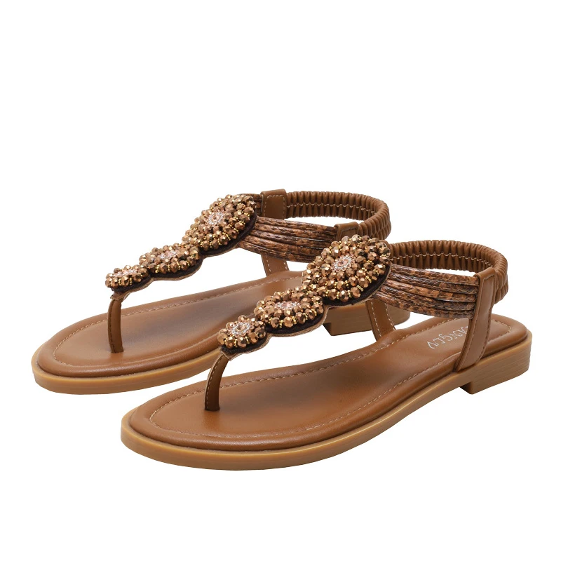 

2021 European and American summer plus size sandals female bohemian roman flats seaside vacation beach flip-flops