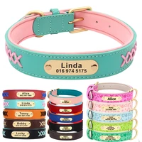 custom leather dog collar personalized pet id collar padded engraving crystal collars adjustable for small medium large dogs
