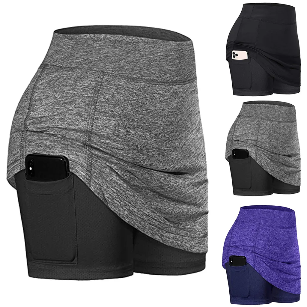 

Ladies Running Shorts Side Pockets Yoga Tennis Skirts Yoga Pants Stretch Breathable Sports Shorts Sports Leisure Short Skirts