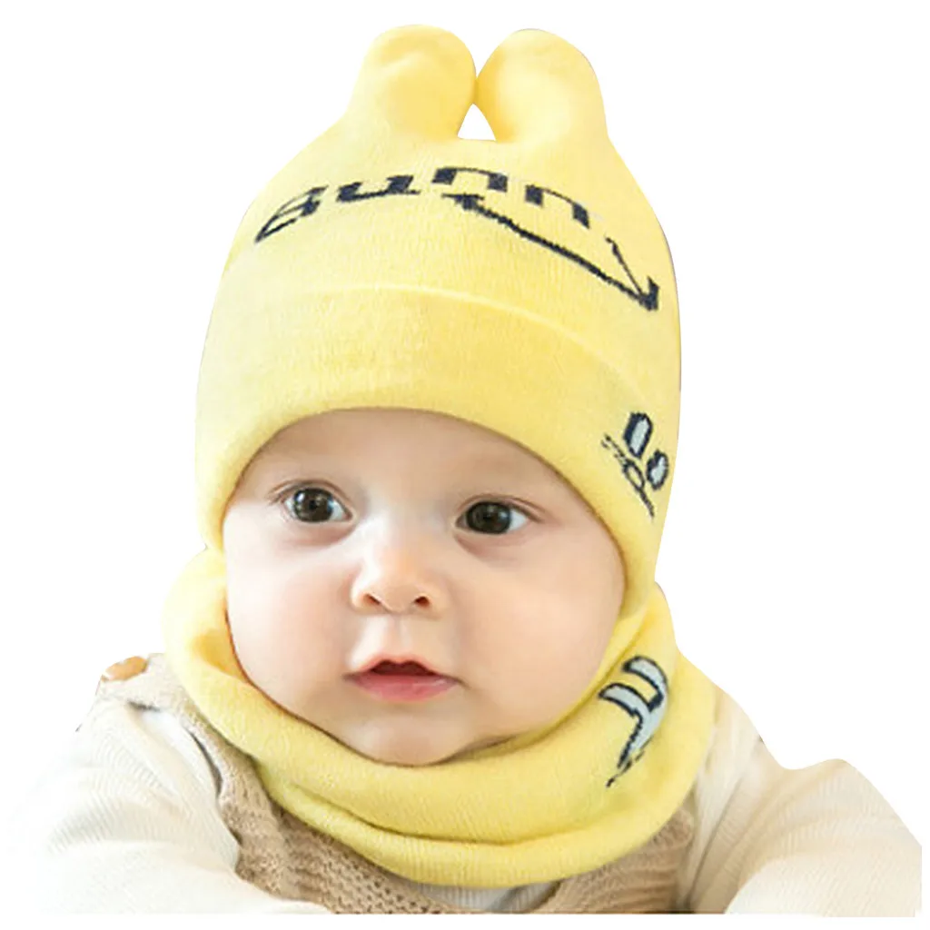 Cute Eyelash Caps For Newborn Kids Baby Boy Girl Pom Hat Winter Warm Knit Bobble Beanie Cap Scarf Set Drop Shipping - Цвет: Yellow