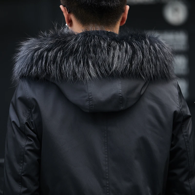 Мужская парка с воротником из натурального меха енота Повседневная теплая норки