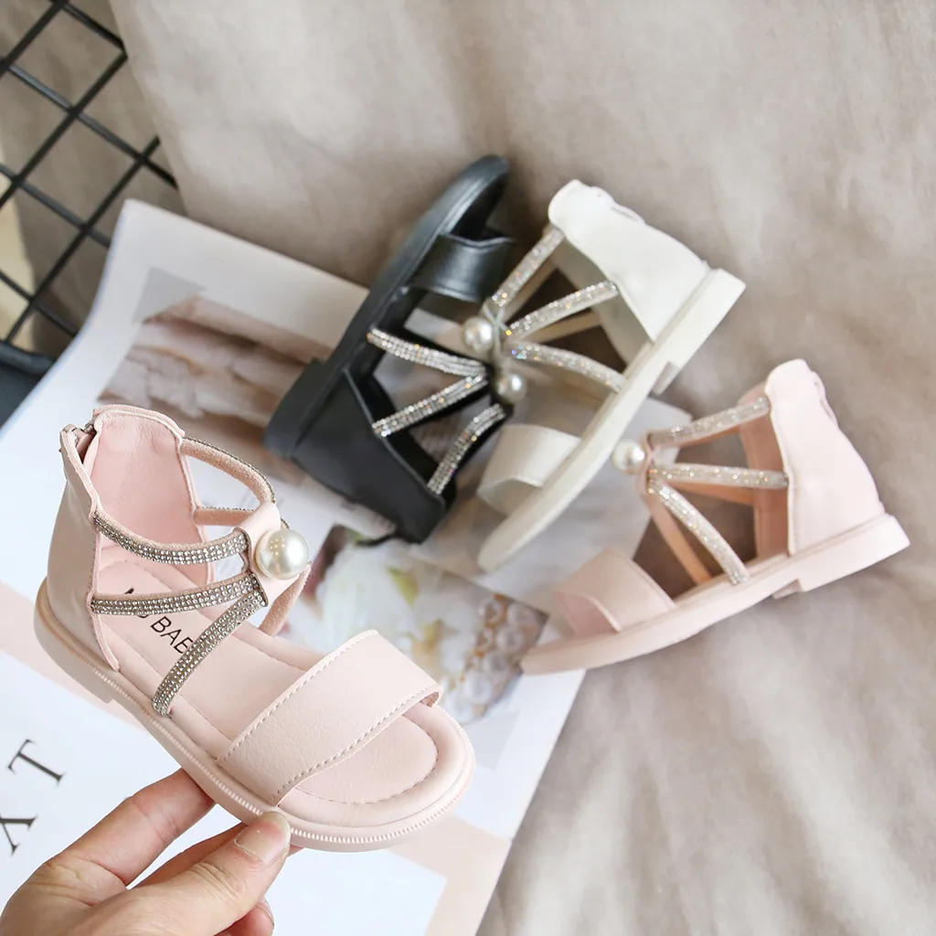 Summer Baby Girls Sandals Toddler Infant Kids Slip on Pearl Crystal Single Princess Roman Shoes for Children Girl PU May 4th|Сандалии| |
