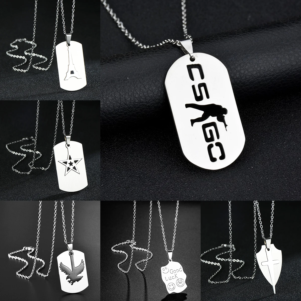 

CS GO Necklace Counter Strike CSGO Logo Dog Tag Silver Color Pendant Fashion New Statement Stainless Steel Jewelry Men Wholesale