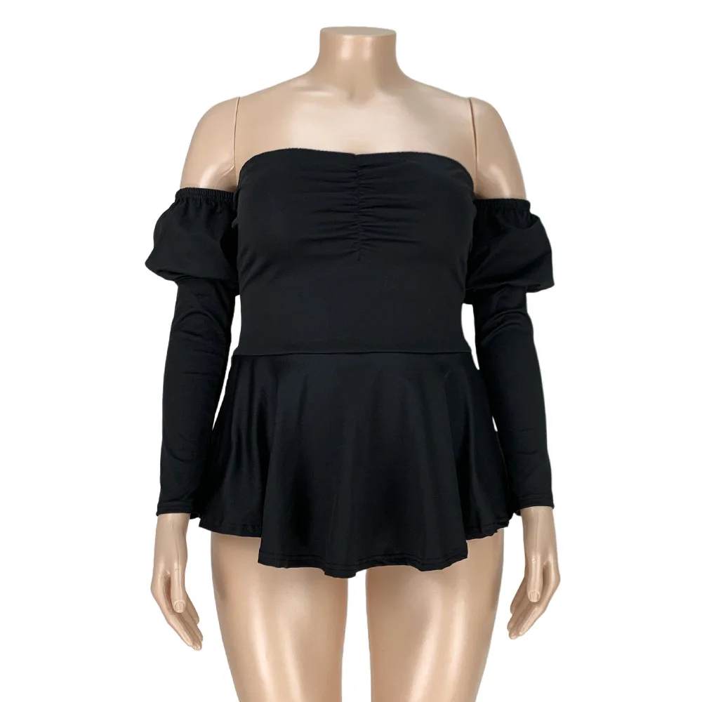 

Fashion Large Size Women's Clothing Bubble Sleeve Ruffle Shoulder Top Sexy Nightclub Party Women Cloth Loose Plus Size 5XL