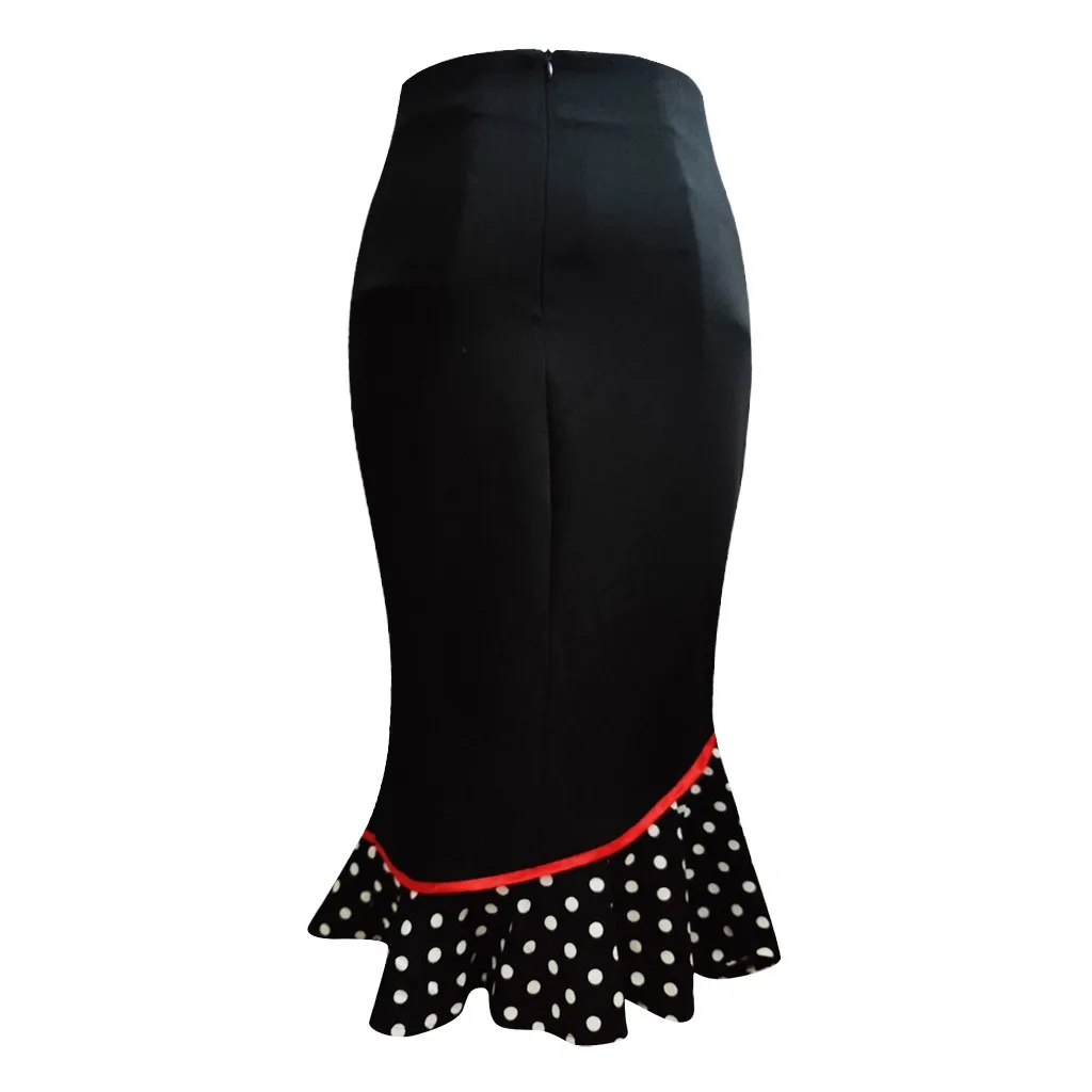 Женская длинная юбка с бантом на поясе в горошек оборками и поясом-годе Рождество