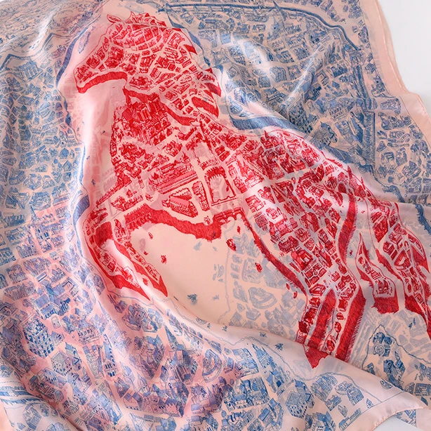 

2021 Spring Women Silk Scarf Large Shawls and Wrap Ladies Horse City Print Hijab Foulard Echarpe Summer Beach Stole Head Scarfs