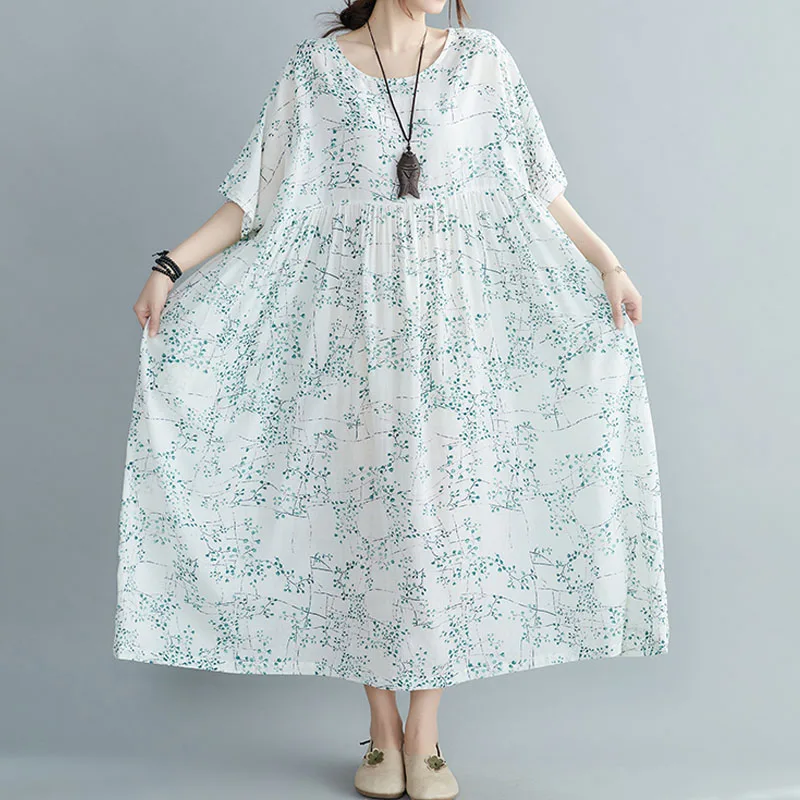 

Платье-Макси женское хлопково-льняное с рукавом летучая мышь, большого размера