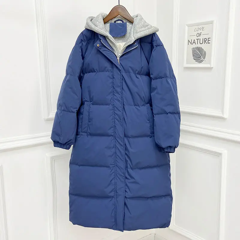 Fitaylor/Зимний хлопковый белый пуховик с капюшоном Длинный теплый на 90% белом утином