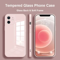 square soft frame silicone phone case for iphone 12 mini 11 pro xs max xr x se 2020 8 7 6s 6 plus tempered glass back cover case