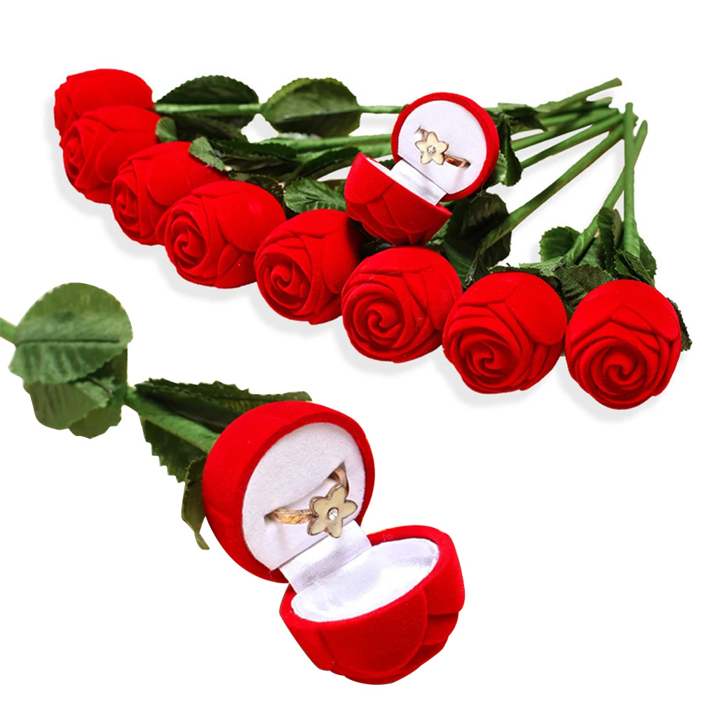 

1pc 25cm Red Rose Flower Ring Box Anniversaries Weddings Birthdays Valentine's Day Romantic Love Proposal Jewelry Gift Ring Box