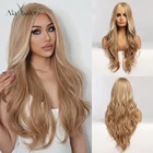Женские синтетические парики ALAN EATON, Длинные свободные волнистые, золотистые, светлые, хайлайтер, парики средней части для косплея, повседневные термостойкие волосы