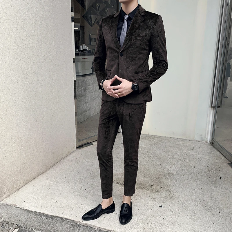 2019 мужские костюмы азиатского размера серый официальный Блейзер брюки свадебный