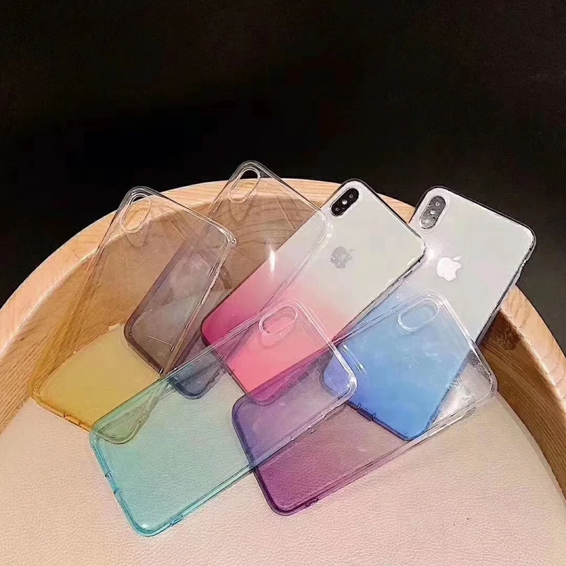 Цветной градиентный тонкий прозрачный мягкий Силиконовый ТПУ чехол для телефона