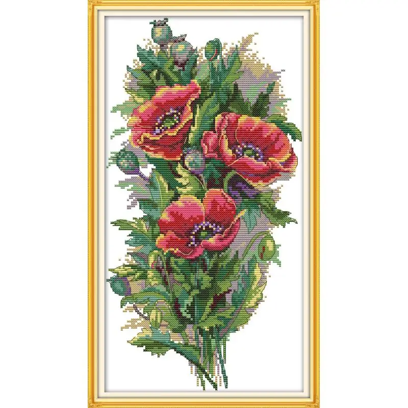 Rose Poppy Tulip Flower Cross Stitch Set DMC 14ct 11ct Kit DIY Needlework Embroidery Home decoration painting |