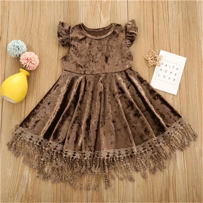 Осеннее винтажное однотонное детское платье принцессы трапециевидной формы с