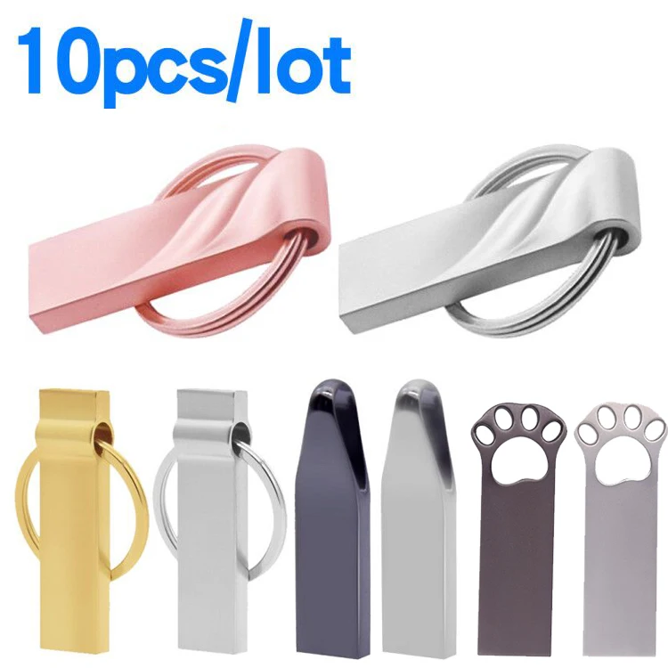 

10pcs free logo Metal pendrive 8GB 16GB 32GB usb 2.0 flash drive Memory Stick 64GB 128GB Storage Device memoria usb stick key