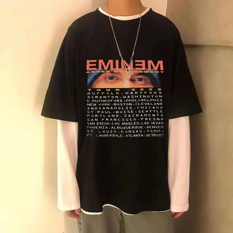 

Eminem European Tour 90s Hip Hop Rap Promo T-shirt Summer Mens Cotton T-shirt 2021 New Men Women Fashion Loose Tee Short Sleeve