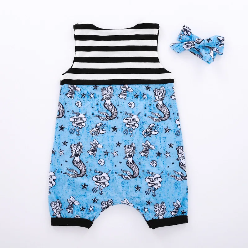 2018 Детский комбинезон для маленьких девочек с принтом Русалочки без рукавов
