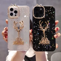 luxury bling glitter phone case for iphone 12 pro max 12mini silicon cover black elk deer with drop pendant mobile phone cover