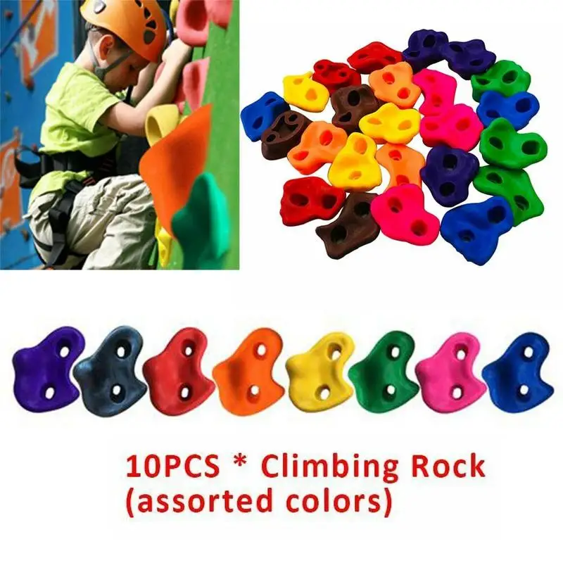 

10Pcs Mixed Color Plastic Children Kids Rock Climbing Wood Kits Wall Feet W/ Stones Grip Color Random Hand Holds Screws Z6C9