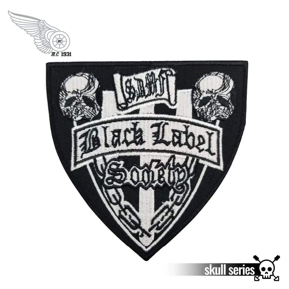 Блэк лэйбел Общество Музыка Щит вышитые патч для Motorcycle Club байкер аппликация