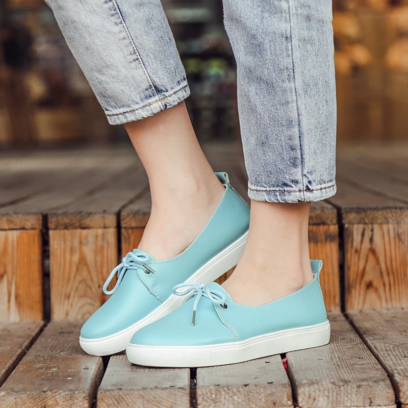 Туфли женские кожаные оксфорды дышащие на плоской подошве со шнуровкой лоферы