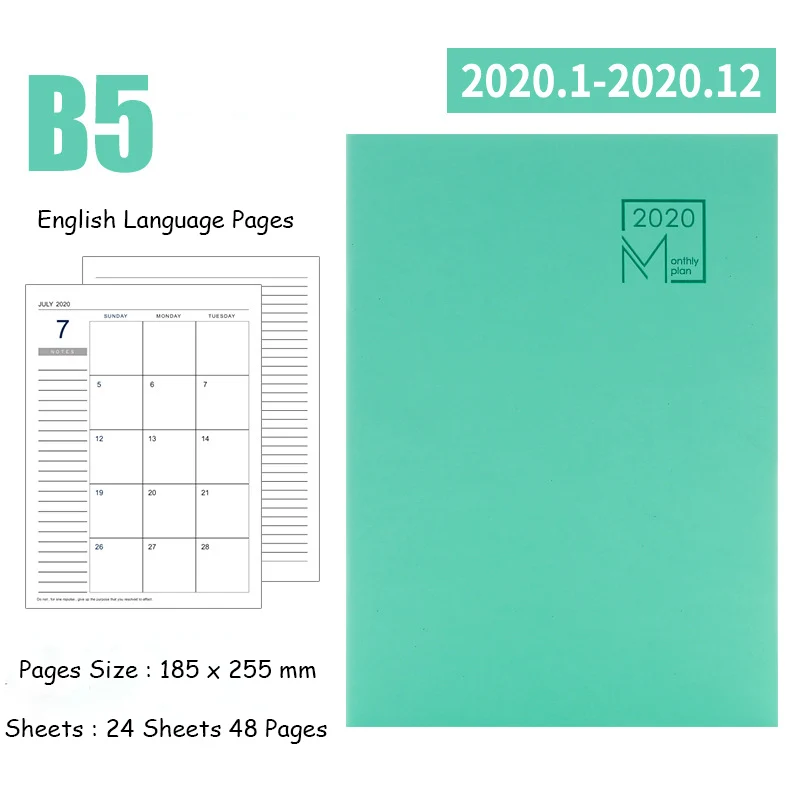Green Agenda планировщик Органайзер B5 дневник записная книжка и журнал полный английский язык Еженедельный ежемесячный блокнот мини-книга для путешествий - Цвет: Green