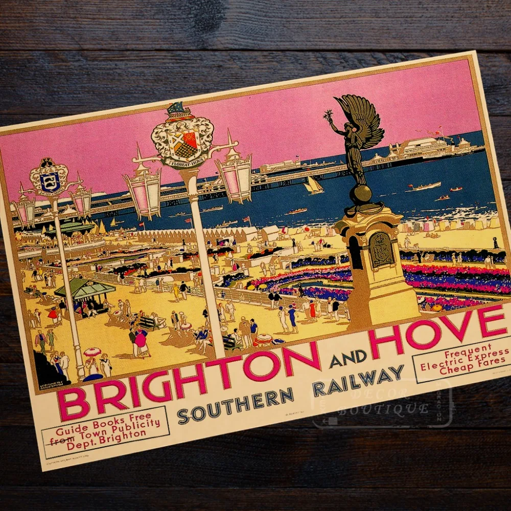 Британские Железнодорожные Путешествия Брайтон и хов Ретро Винтаж крафт плакат