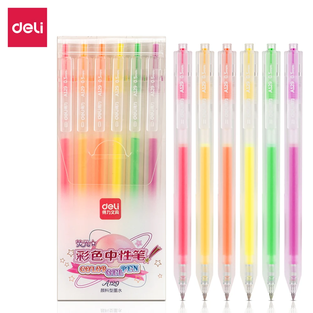 

Deli Color Press Neutral Pen 0.5 Bullet 6-Color Simple Ins Girl Multi-color Hand Account Pen Fluorescent Marker Pen Supplies