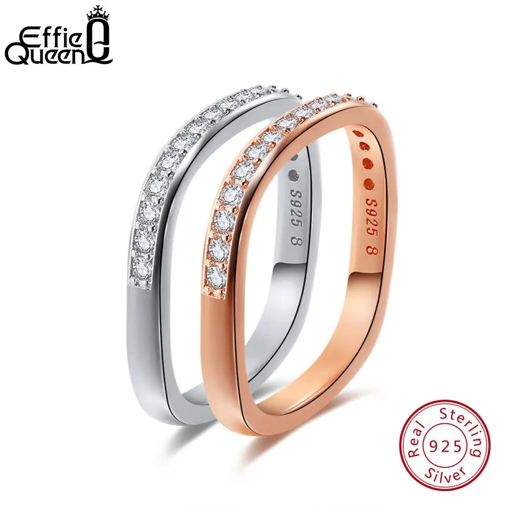 Effie queen S925 Серебряные Кольца для женщин AAA кубический циркон зубец Установка модное кольцо Роскошные женские ювелирные изделия TSR50