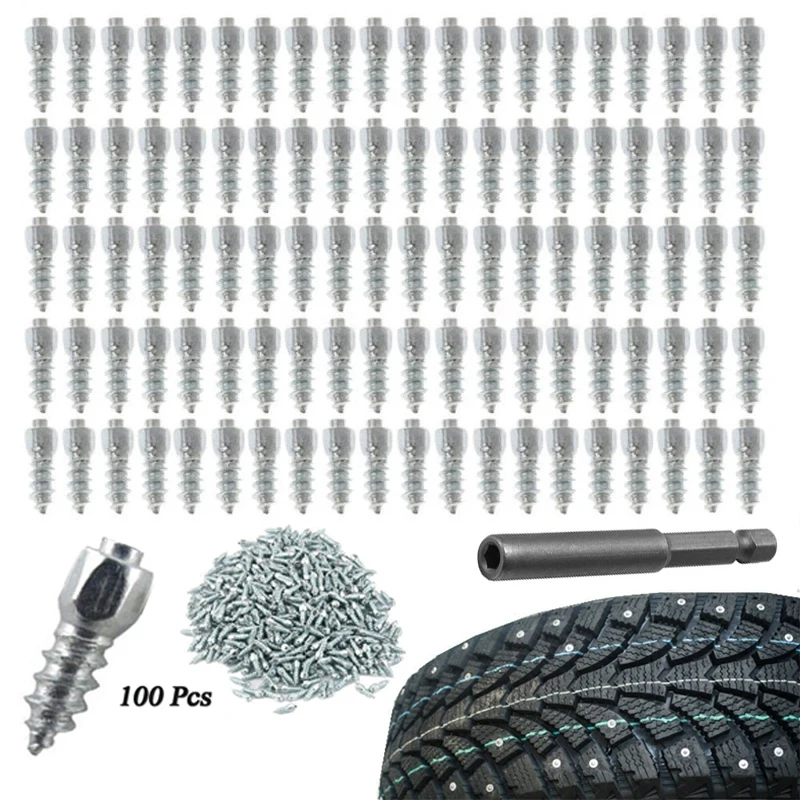 

Car Tire Studs Anti-Slip Screws Nails 100 Pcs Tire Anti-ice Spikes Tire Cleats for Auto Motorcycle Bike Truck Off-road Snow Sole