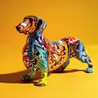 Креативное окрашенное красочное украшение в виде таксы, домашний современный винный шкаф, офисный декор, настольные полимерные ремесла, миниатюрные статуи