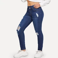 womens 2021 spring new elastic pierced slim fit denim pants women jeans high ripped jeans for women