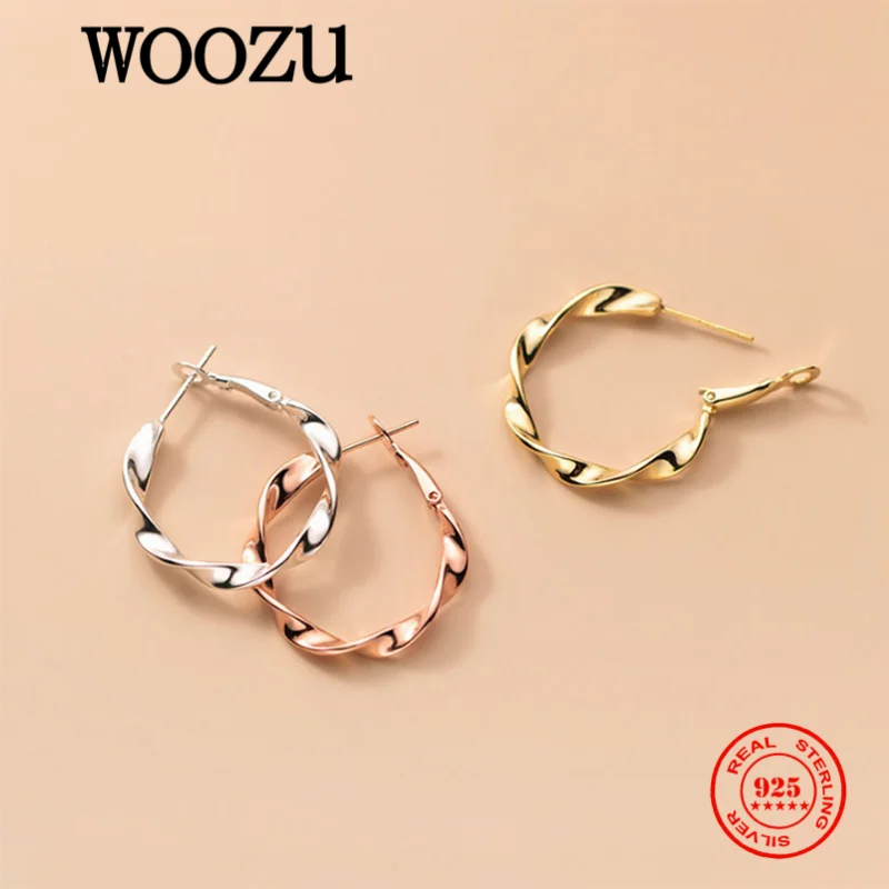 

WOOZU New Arrival Real 925 Sterling Silver Geometric Twisted Stud Earrings For Women Charming Party Hip Hop Luxury Jewelry Gifts