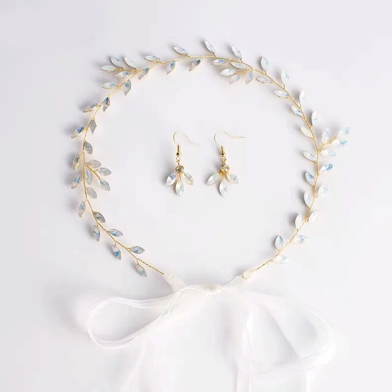 

wedding bride headdress protein by hand drill soft chain comb hair band insert ear hook three-piece hair accessories