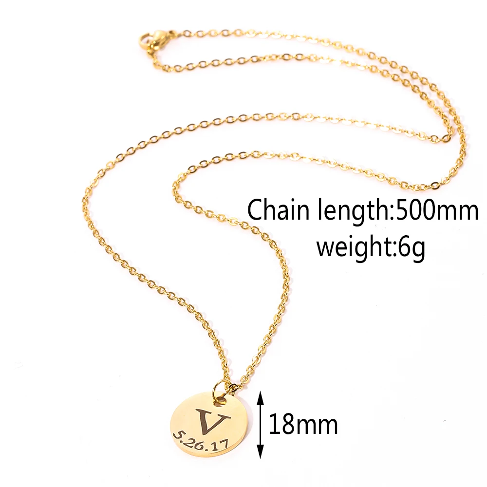 Custom Engraving letter Necklaces Stainless Steel Personalized nameplate Logo round Info Coin for Women Man Mom Gifts | Украшения и