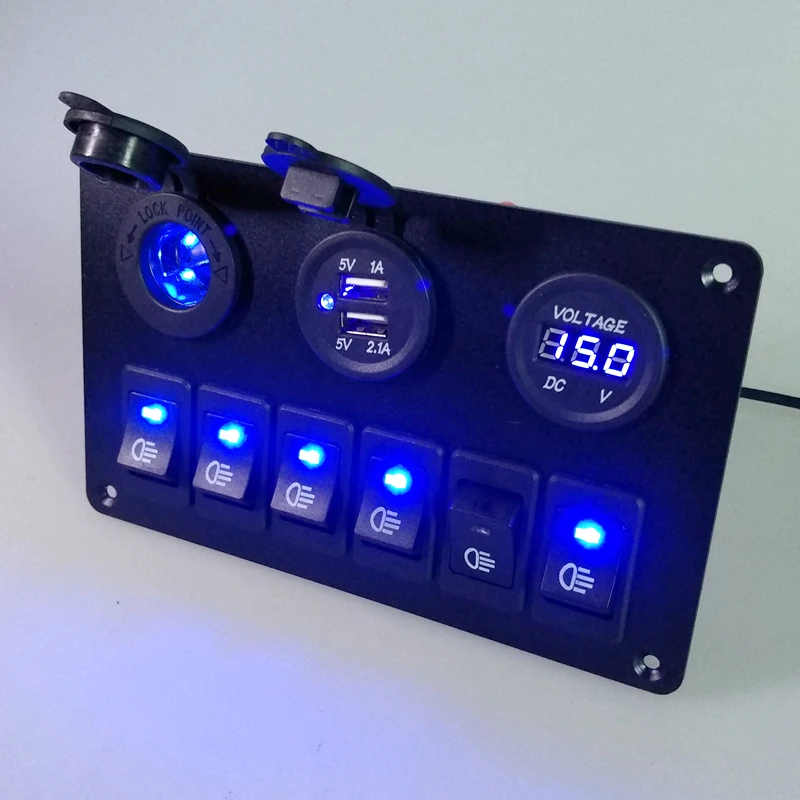 Usb зарядка ABS 12 в 24 в 6 банд кулисный переключатель панель двойной USB Водонепроницаемый цепи синий светодиодный переключатель управления для автомобиля морской лодки
