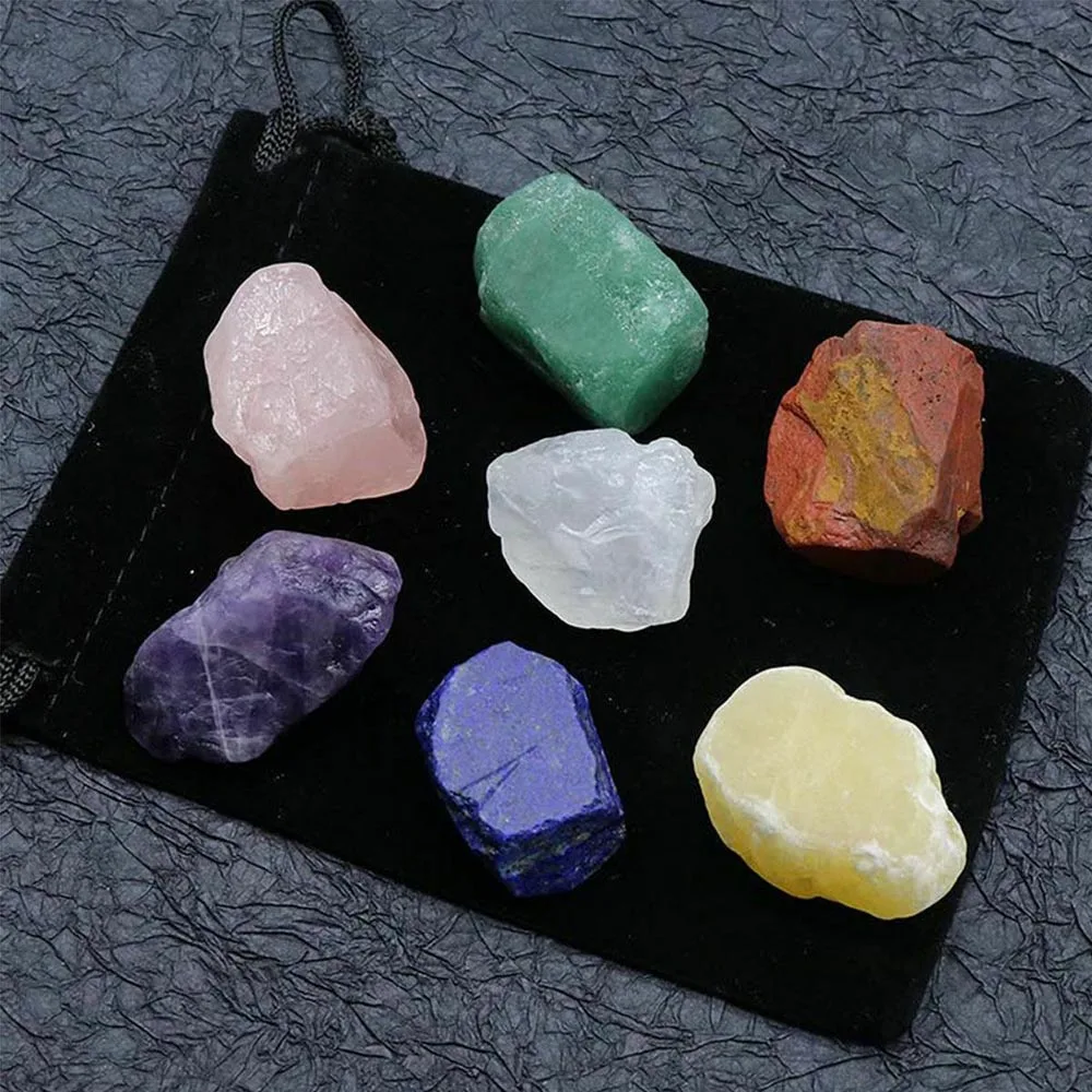Крупные камни для чакр, набор из 7 грубых кристаллов и необработанного селенита, 3/4 фунтов (заряженные камни), розовый кварц, аметист, лазурит от AliExpress WW
