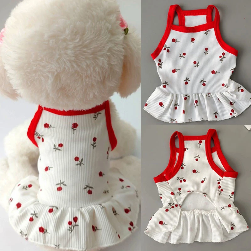 

Pet Princess Style Dress Sweet Rose Flower Summer Breathable Dress Rose Flower Suspender Skirt For Small Medium Dogs Pet Clothes