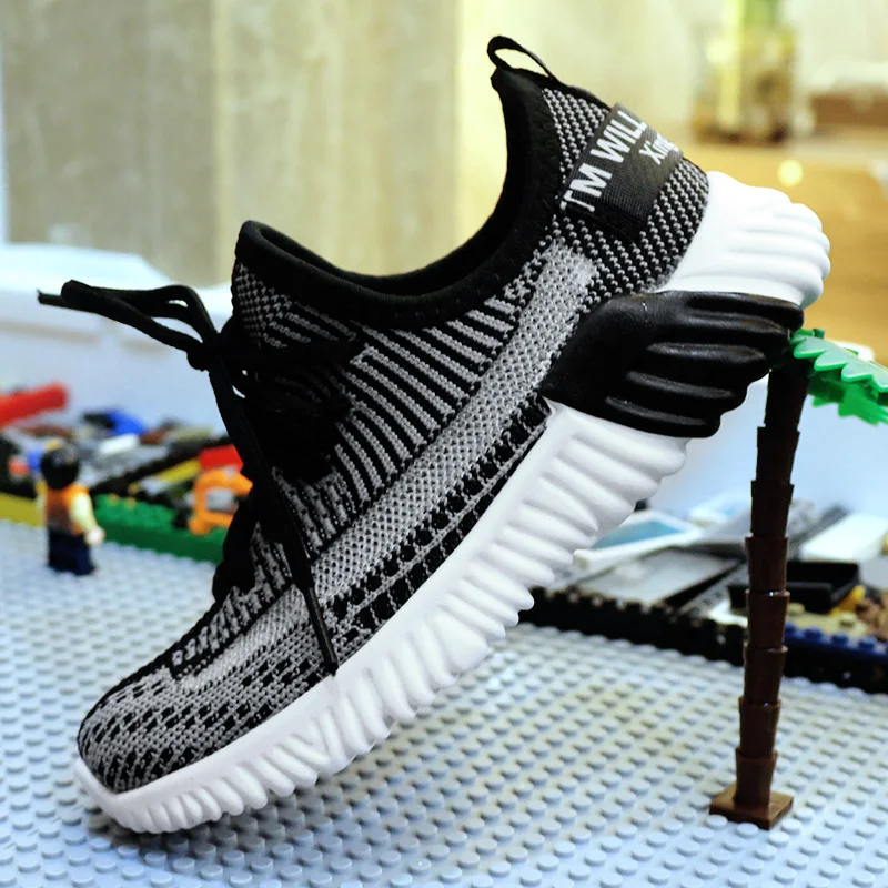 NIKEZI/семейная одежда для родителей и детей, для девочек и мальчиков, детская одежда, сетчатые вязаные Лоферы без шнуровки, кроссовки для бега Yeezys Air Boost