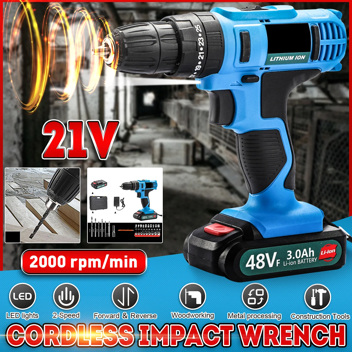 

21V Electric Impact Wrench Brushless Wrench Socket 1800mAh Li-ion Battery Cordless Wrench Hand Drill Installation Power Tools