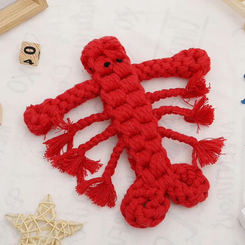 

Red Rope Woven Dog Toys Puppy Chew Interactive Dog Toys Crayfish Cotton Pet Rope Toys Pet Teeth Cleaning Chewing Biting Products